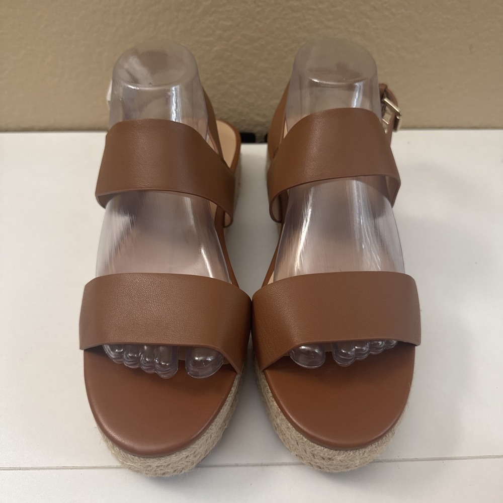 Women's 10.5 M Saks Fifth Avenue Fran Brown Leather Espadrille Sandals Slingback
